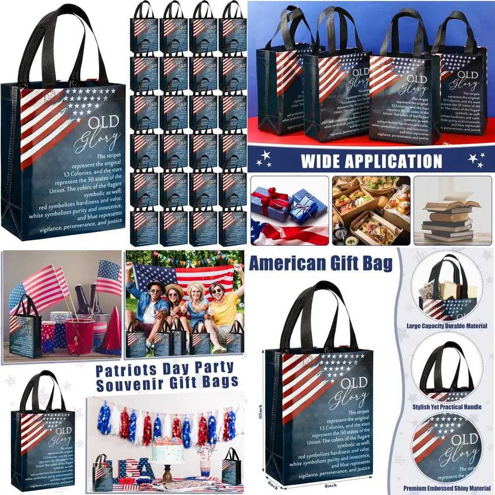 

Многоразовые подарочные пакеты с американским флагом, 100 штук, идеально подходят для сувениров из США, подарков на памятные дни в церкви и вечеринках