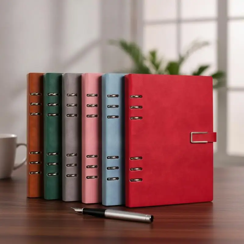 A5 Refillable Leather Notebook Binder Lightweight Loose Leaf Journal for School Students Daily Planner Trip Diary