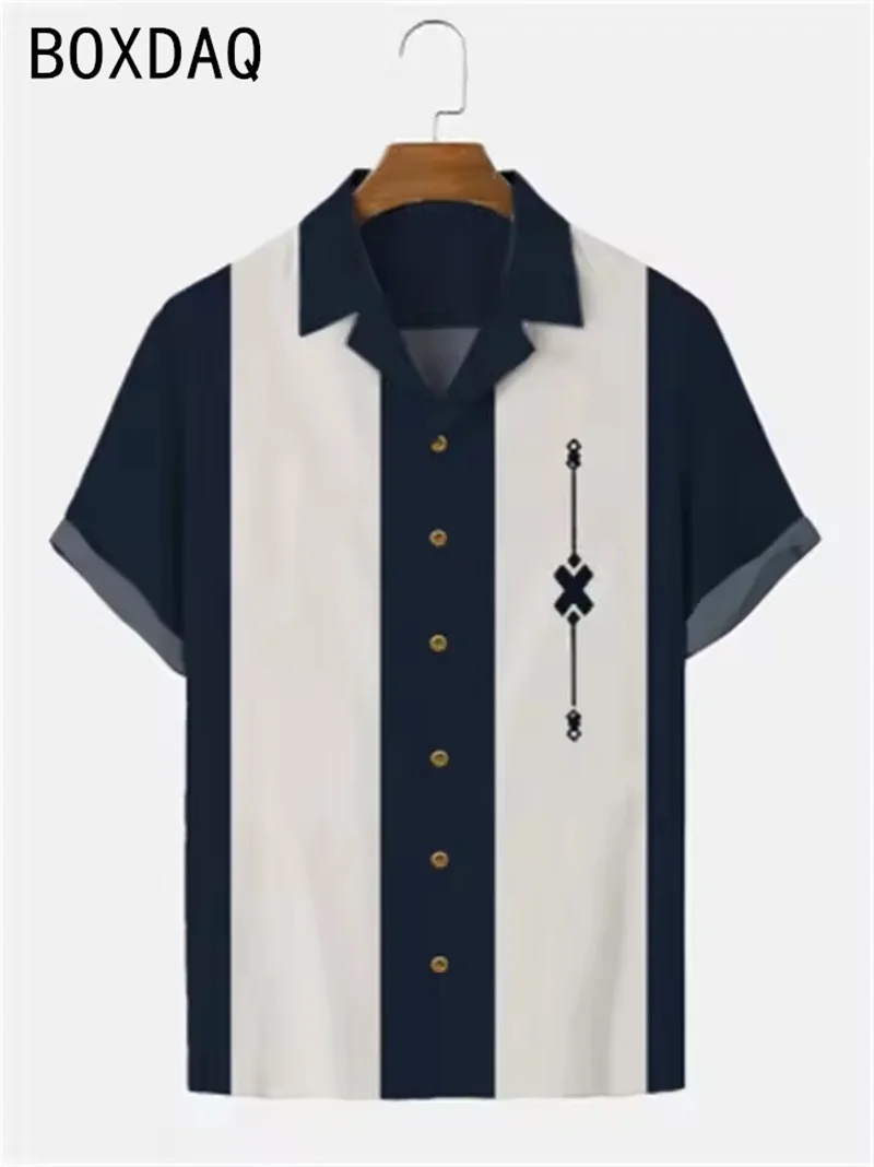 

Men's Hawaiian Beach Vacation Shirts Summer Short Sleeve Single Breasted Casual Loose Blouse Tops Stripe Elegant Men's Shirt