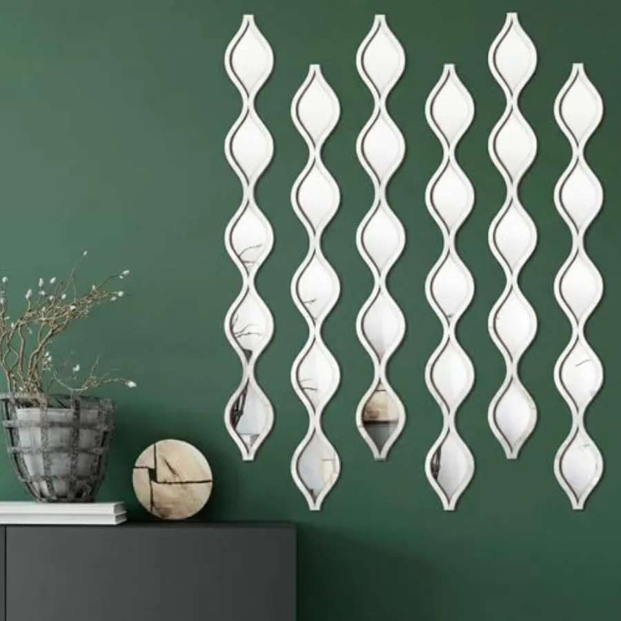

6 Pcs Acrylic Teardrop Mirror Decor Narrow Wall Decor Boho Vintage Wall Art for Apartment Home Living Room Bathroom Bedroom Hal