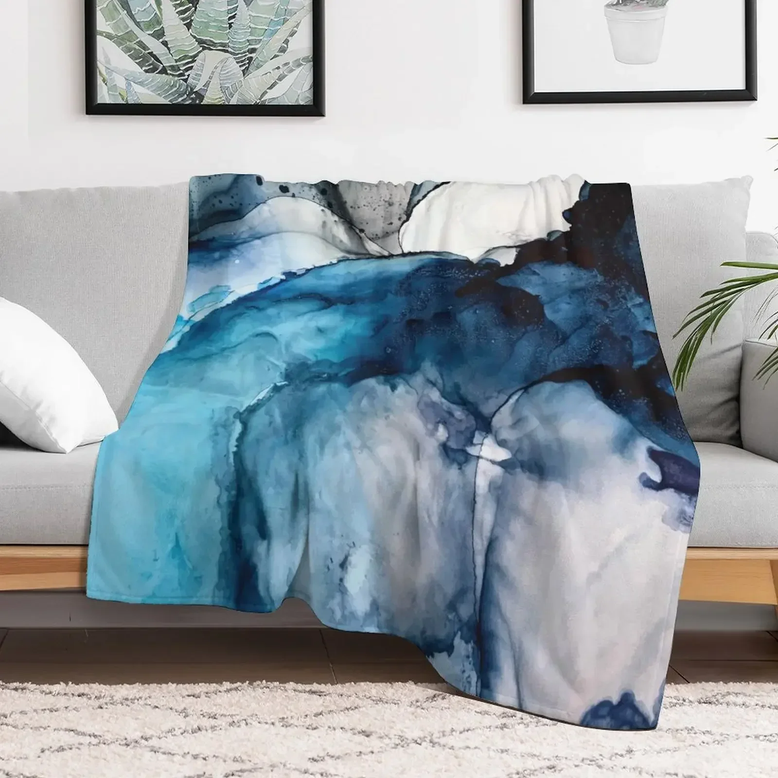 White Sand Blue Sea - alcohol ink painting Throw Blanket Blankets For Baby blankets and throws Thin Blankets