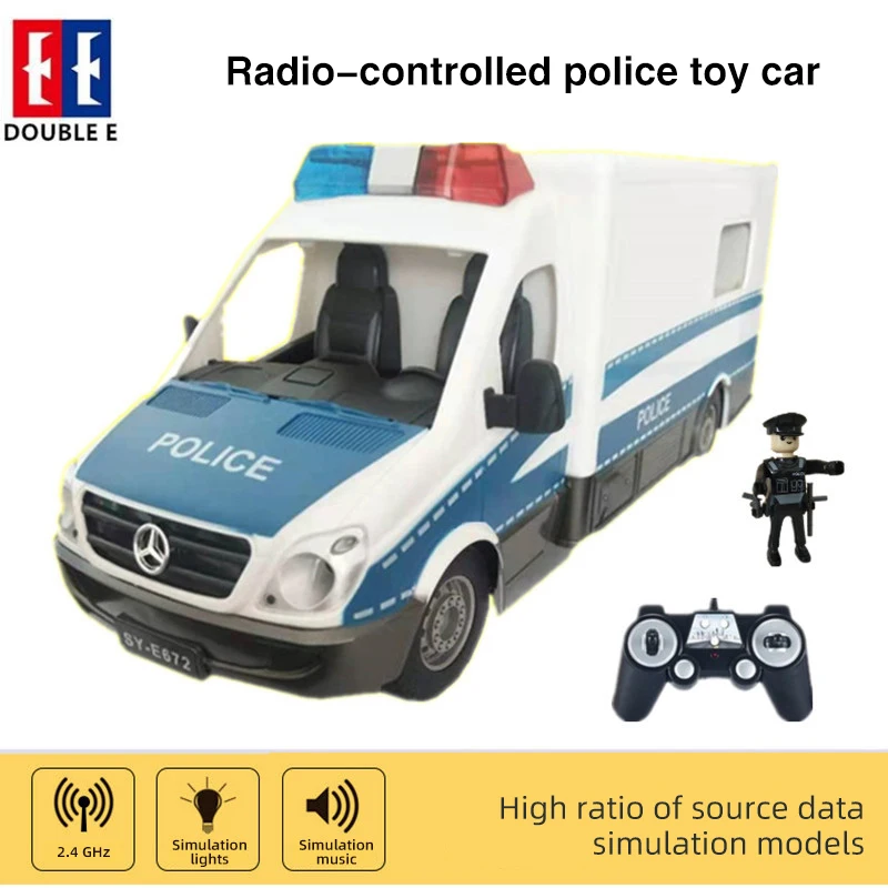 Double E 1:18 Children's Remote Control Police Car Toy with Light Electric Vehicle Durable Chase Drift Toy for Boy Children Gift