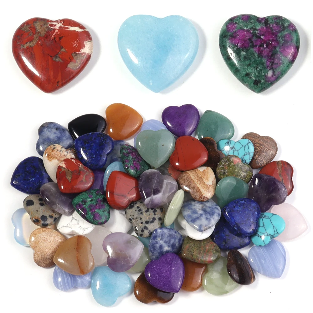 5Pcs 2cm Heart Natural Stone Beads Crystal Tiger Eye Agate Amber Rose Quartz Amethyst Lazurite No Hole Stone Family Ornament view 3