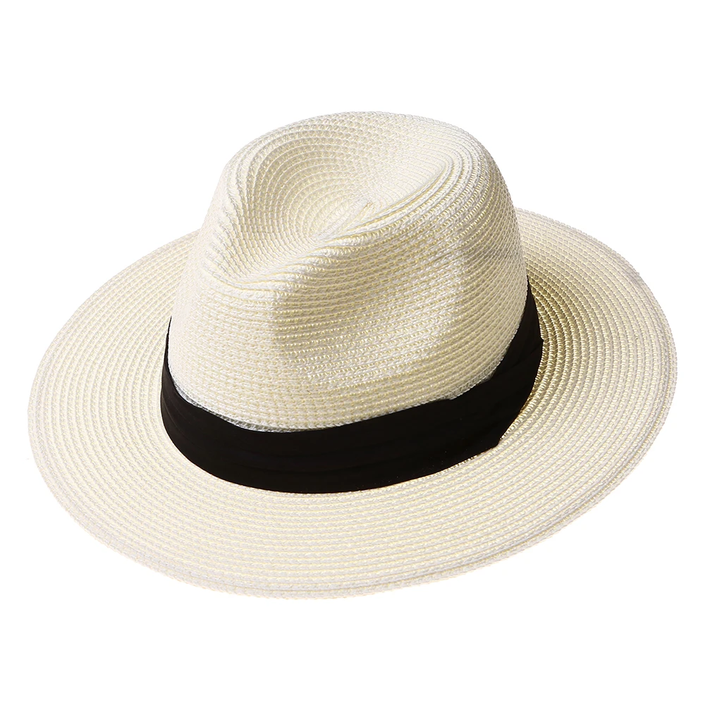 LNPBD Summer fashion white flat brim wide brim women\'s straw hat women\'s jazz fedoras hat sun-shading hat beach cap