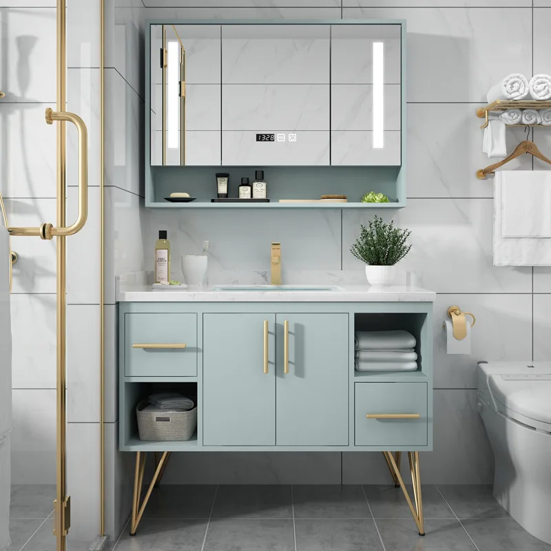 

Шиферный светлый роскошный дубовый шкаф для ванной комнаты, комбинированный скандинавский унитаз от пола до потолка, умывальник