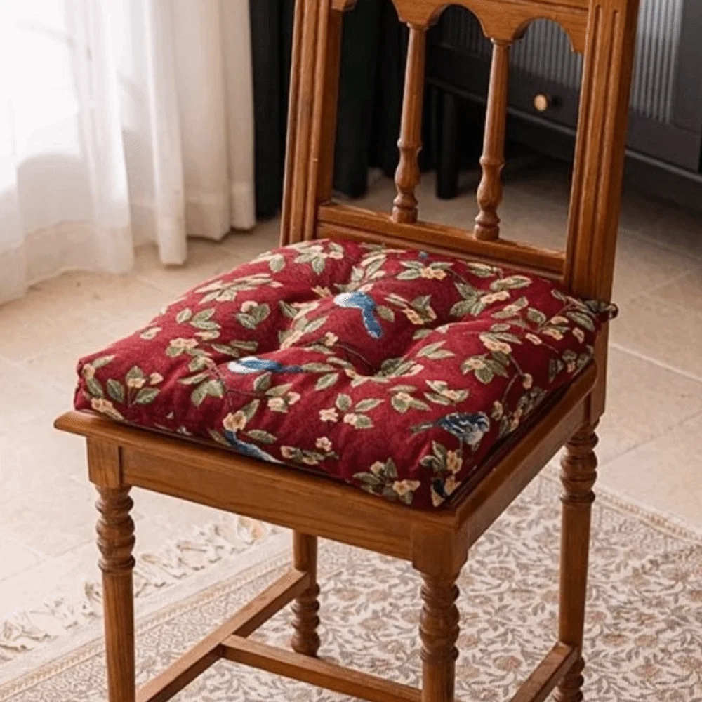 Retro Farmhouse Floral Print Chair Cushions with Ties Birds U-Shaped Chair Pads Soft Non Slip Seat Cushions Indoor Dining Room