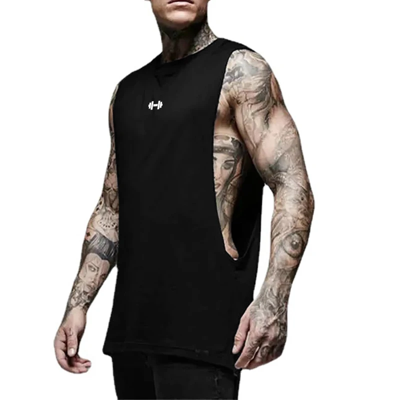 

Mens Extend Cut Off Sleeveless Hip-Hop T-Shirts Cotton Breathable Gym Fitness Bodybuilding Sport Vests Workout Muscle Tank Tops