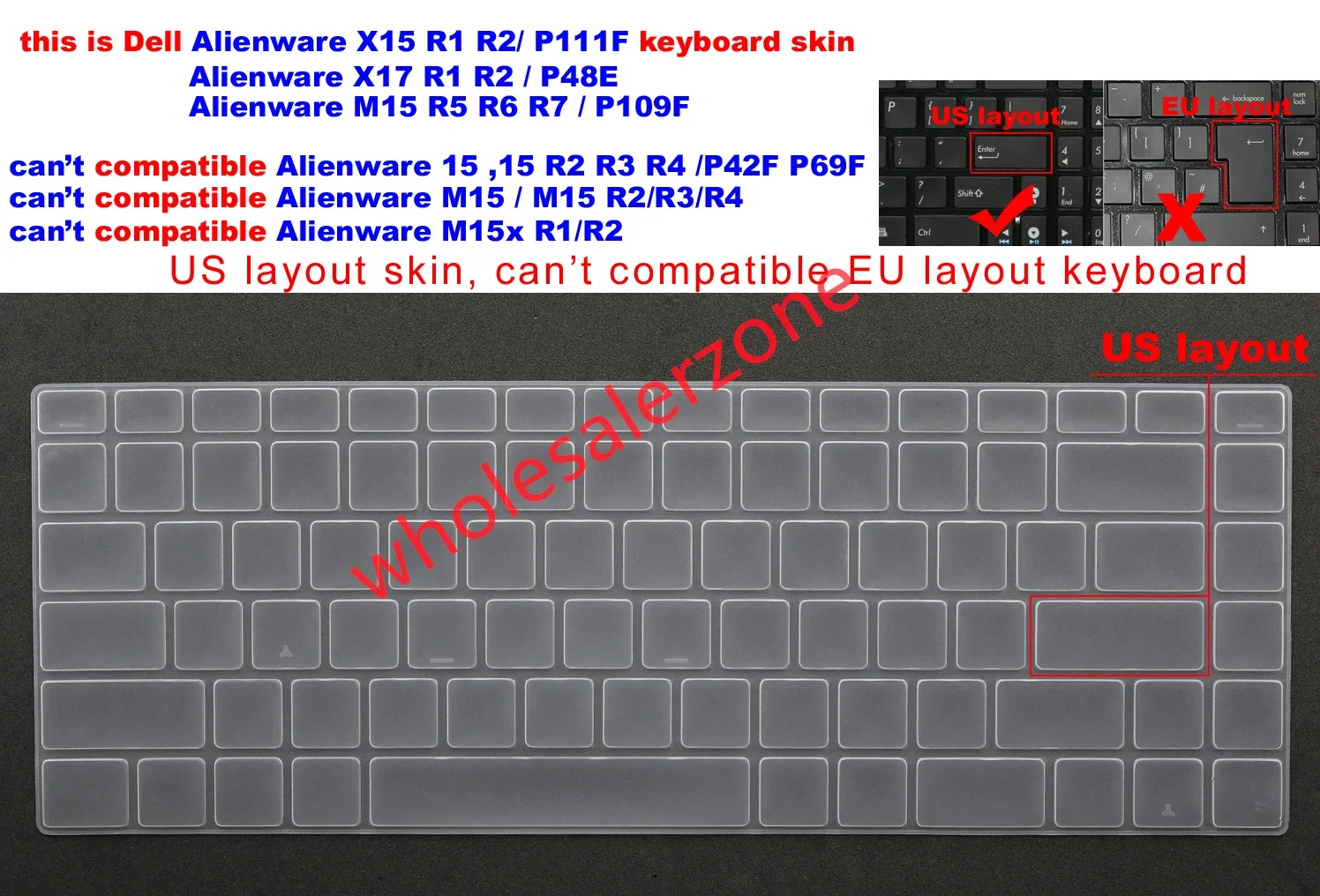Keyboard Skin Cover for Dell Alienware X15 R1 R2,X17 R1 R2,Alienware M15 R5 R6 R7 series laptop
