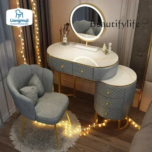 Meja Rias Wanita Kulit Putih Laci Cermin Meja Rias Berdiri Meja Rias Lemari Penyimpanan Coiffeuse Miroir Perabotan Rumah