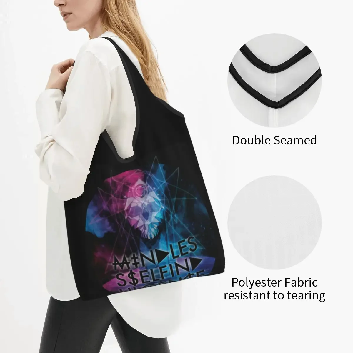 Custom Reusable Listen To Mindless Self Indulgence Shopping Bag Women Tote  Portable Electro Groceries Shopper s