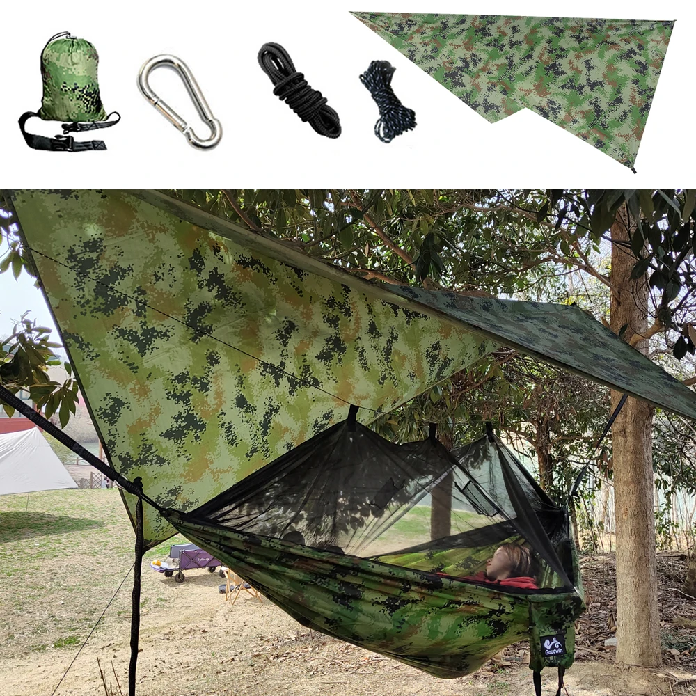 Outdoor Parachute Cloth Canopy Set Sunscreen Anti-mosquito Hammock Camping Camping Hammock Mosquito Net Nylon Swing