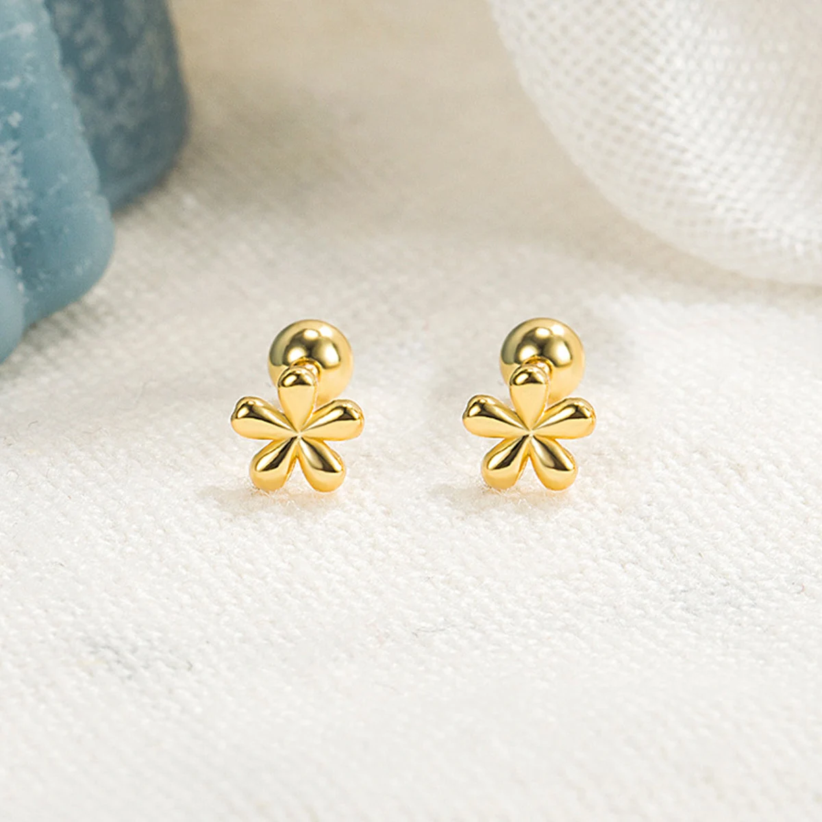 Simple Stainless Steel Golden Flower Small Stud Earring for Women Girl Teen Tiny Screw Back Piercing Accessories image 4