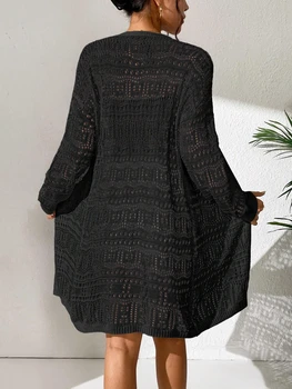 Women White Crochet Cardigan Long Sleeve Openwork Knit Sweater Summer Beach Cover Up Boho Hollow Out Kimono Duster Coat 3