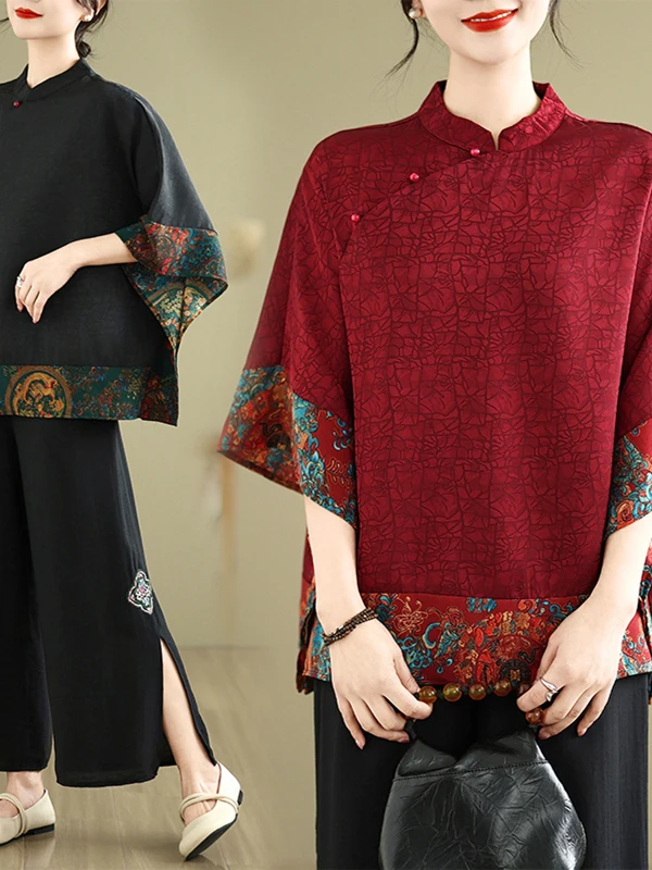 

Женская летняя блузка из шелка с вышивкой «Облака» и пуговицами, универсальная, модная, в китайском стиле