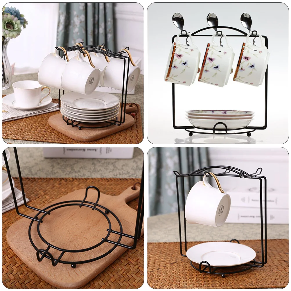 

Coffee Cup Shelf Stainless Steel Kitchen Rack Black Draining Holder Glass Storage Stable Base