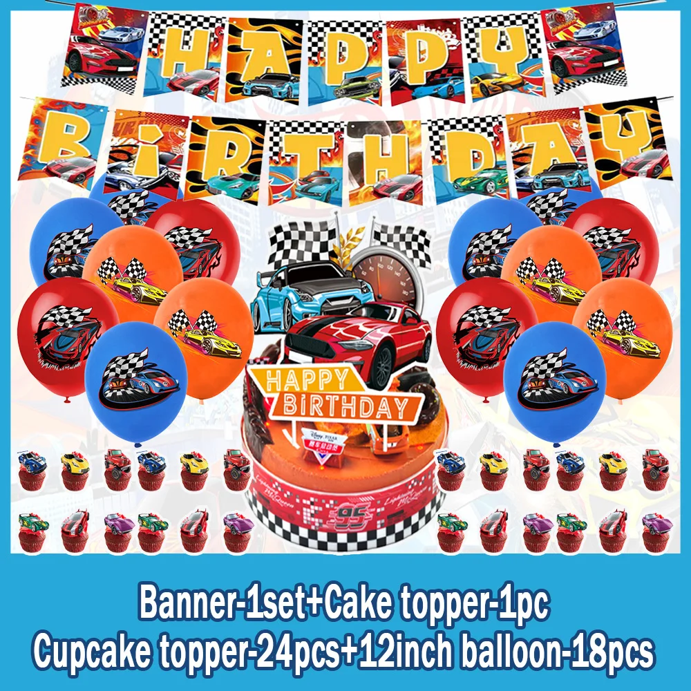 Jungen Rennwagen Geburtstagsdekorationen Karierte Flagge Tischdeko Banner Cupcake-Topper Kinder Rennauto Themenparty Zubehör – Detail 8