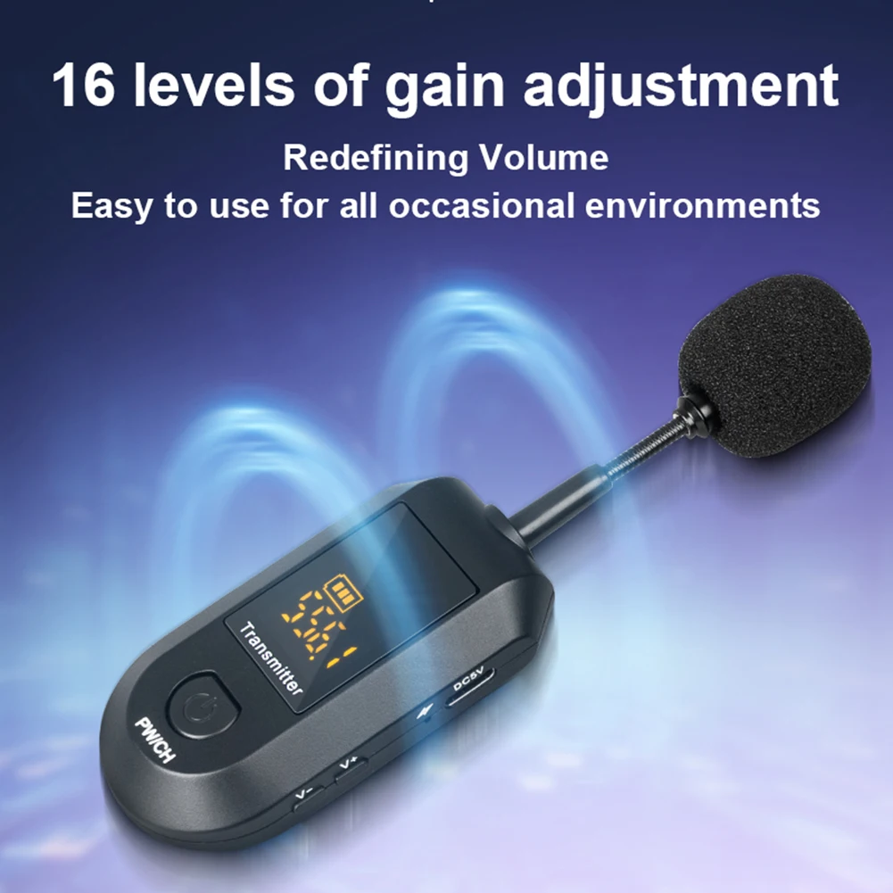 ชุดหูฟังไมโครโฟนไร้สาย 2.4G เครื่องส่งสัญญาณ 2 ใน 1 Mic Plug and Play ไมโครโฟนไร้สายสําหรับเครื่องขยายเสียงลําโพงการสอน