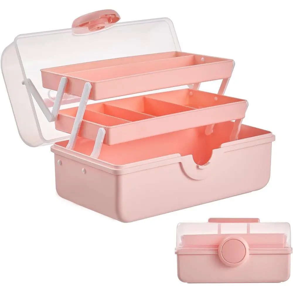 

3-Layer Craft Organizers and Storage Box, Portable Plastic Tool Box with Handle, Multipurpose for Art Supply, Sewing, Medicine,