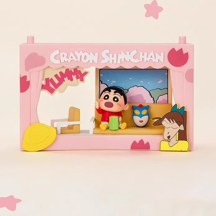 Popmart Crayon Shin Chan Life serie de teatro escenas serie escenas caja ciega exhibición de habitación Shin Chan figuras de Anime chica juguete para regalo