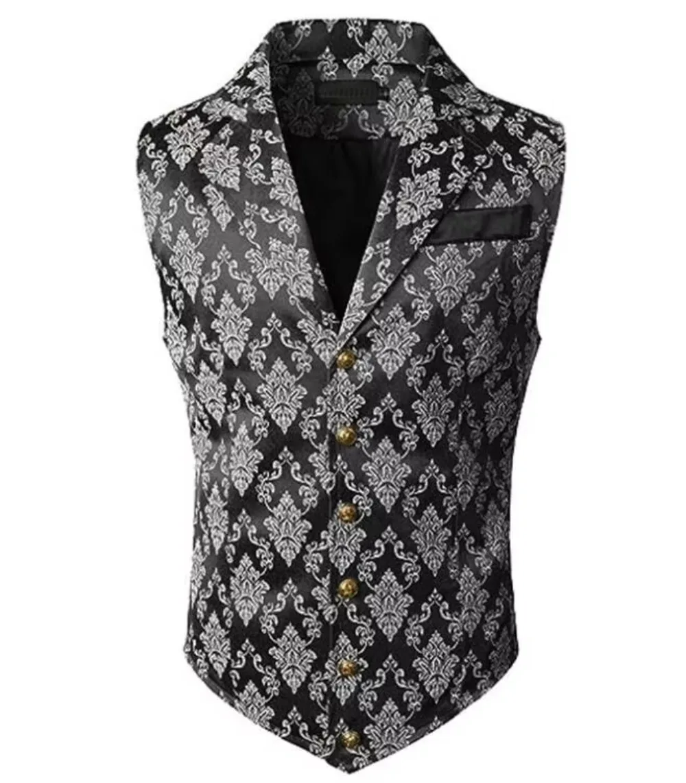 Herren-Westen im viktorianischen Stil mit Blumenmuster, aus Jacquard, mit Reverskragen, einreihig, schmal geschnitten, als formelle Weste für Hochzeiten, Bankette und Partys. – Detail 13