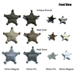 Pentagram Sheriff Brooches Star Lapels Pin Badges Holloween Party Jewelry Fashion Accessories for Kids 2Sizes 3Colors Optional