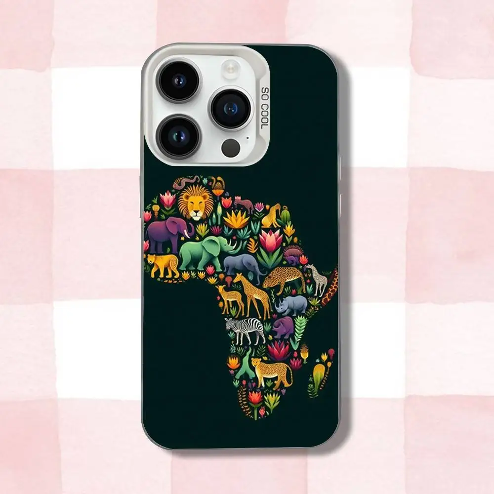 حافظة هاتف Geogra لخريطة أفريقيا لهواتف iPhone 16,15,14,13,12,11,Pro,XS,Max,Plus,Mini,SE غطاء مقاوم للصدمات من الحلوى البيضاء غير اللامعة