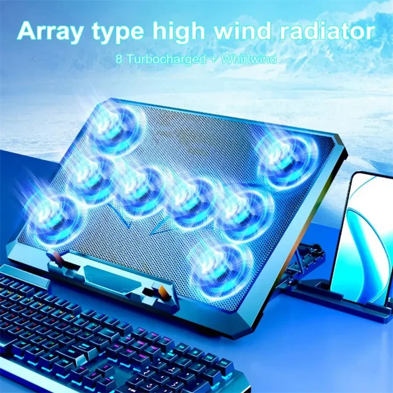 

8 Powerful Fans Gaming Laptop Cooler 2 Usb Ports with Rgb Light Hd Display Laptop Cooling Pad Adjustable Notebook Cooler Stand