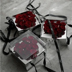 5pcs/Pack New Arrive Silver Mirror Creative Portable Flower Basket Rose Gift Box Flower Packaging Bags For Business/Gift