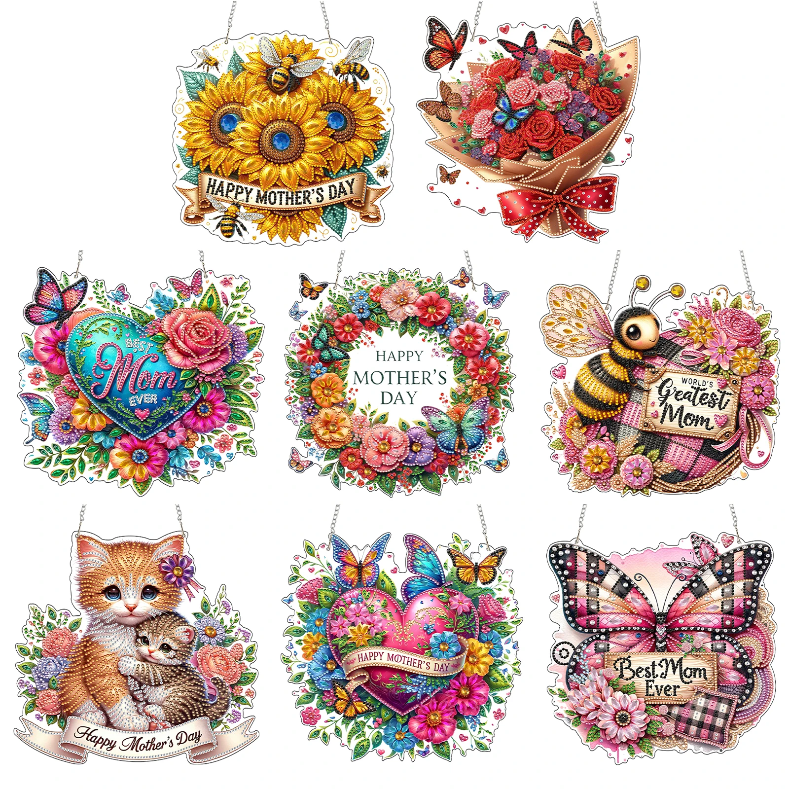 

Mothers Day 2D/Flat DIY Acrylic Special Shape Diamond Painting Hanging Pendant Single Side Crystal Painting Crafts Kit