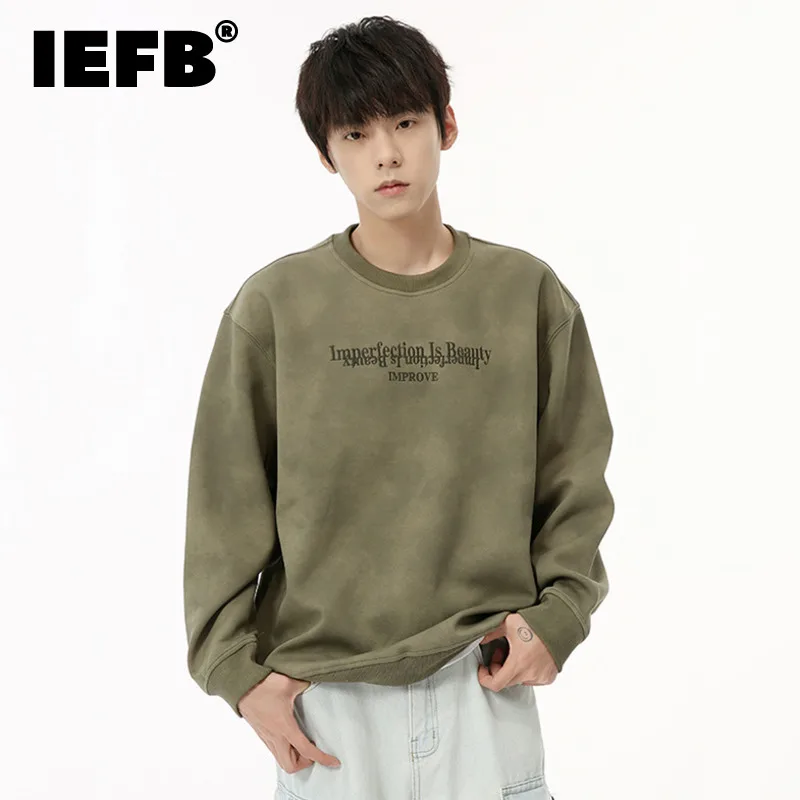 

Свитшот IEFB в Корейском стиле мужской, дизайнерский Повседневный Свободный Топ с надписью и круглым вырезом, новая мода, осень 9C6829