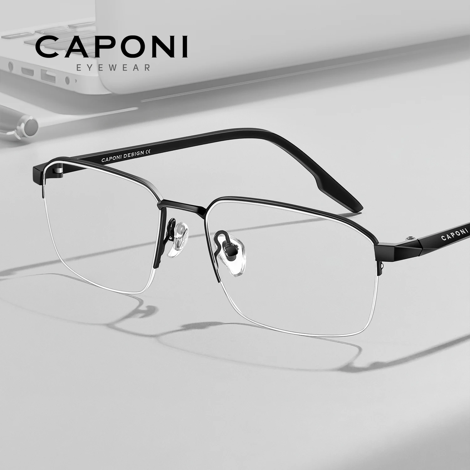 

CAPONI Classic Men EyeFrames Photochromic Ultra Light Original Designer Glasses Frames Anti Blue Light Frame Glasses J34622