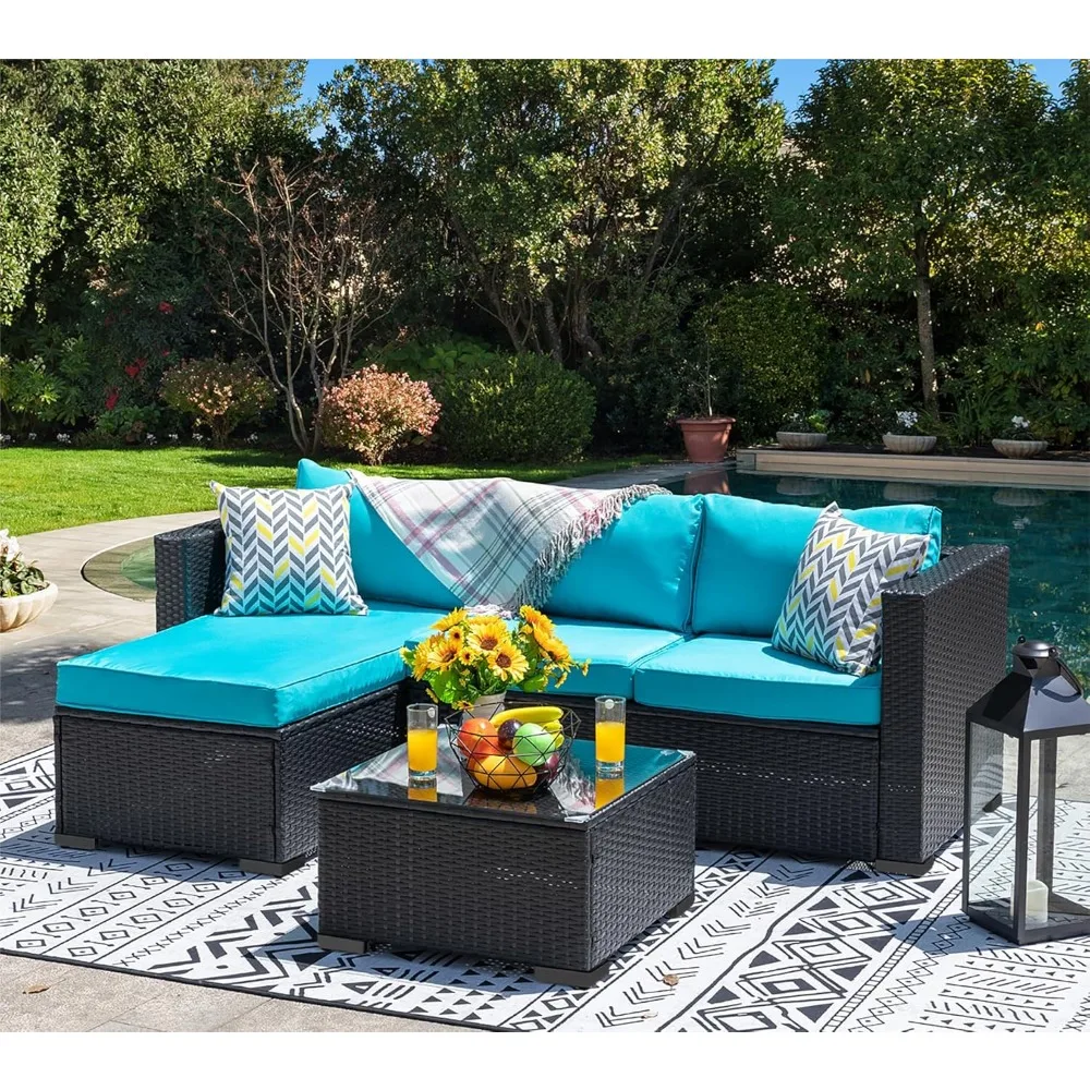 3-Piece Outdoor Sectional Sofa Set with Weather-Resistant Wicker and Glass Table