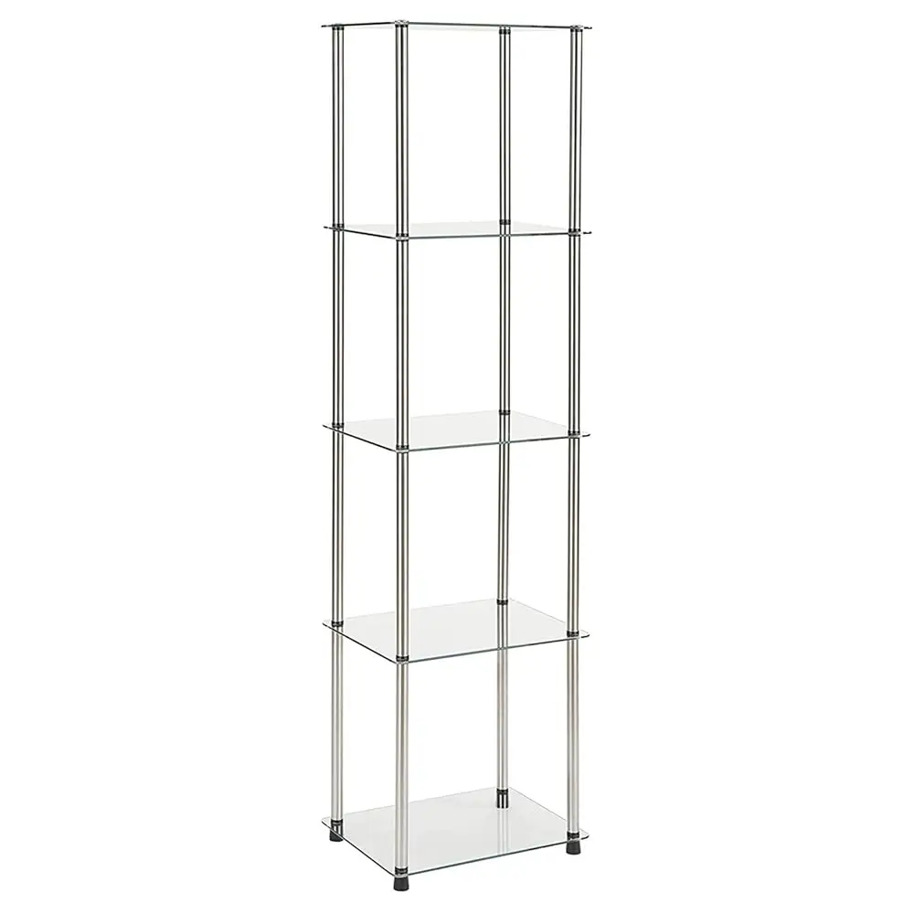 

Designs2Go Classic Glass 5 Tier Tower 15.75"" - Modern Media Storage Bookshelf For Living Room, Display Bookcase For Family