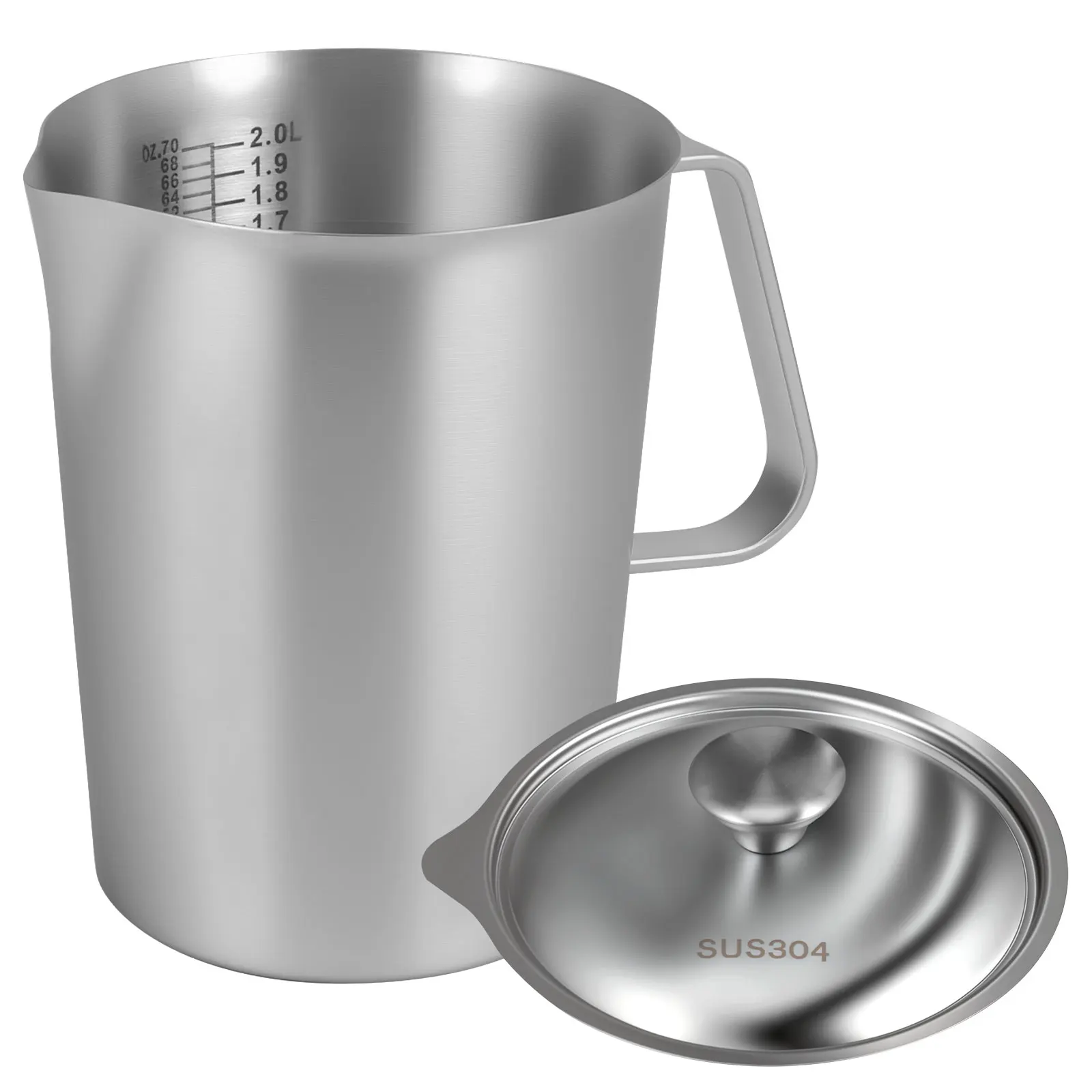 0.5-2L Stainless Steel Milk Frothing Jug Measurement Jug Milk Pot Large Mouth Graduated Beaker Clear Marking Coffee Accessories