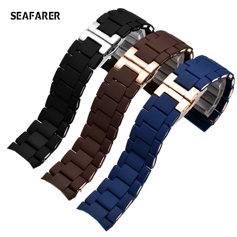 20mm 23mm Rubber Stainless Steel Silicone Strap Butterfly Buckle Watch Strap for Armani AR5905 Sport Black Brown White Blue