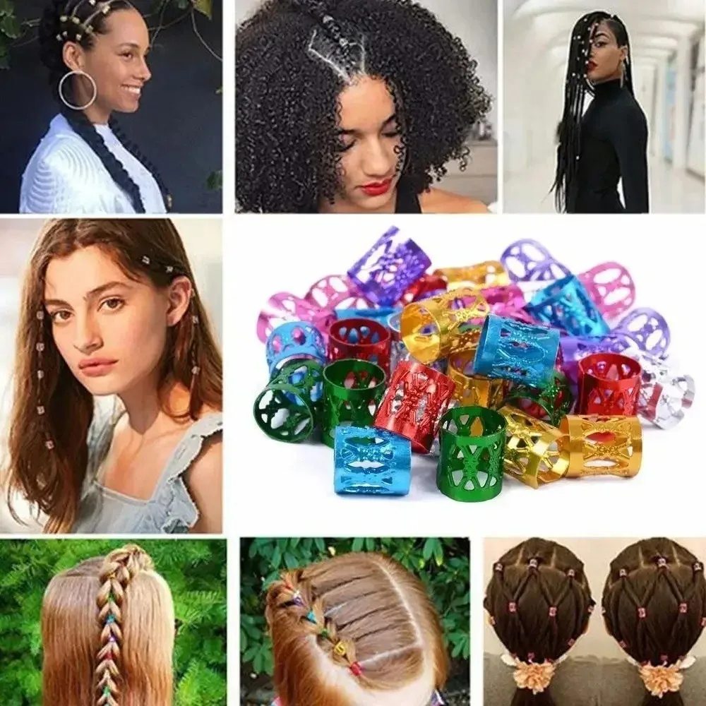100PCS Colorful Hair Jewelry Rings Aluminum Steel Ring Inserts Braid Decoration Rings Multicolor Flexible Opening