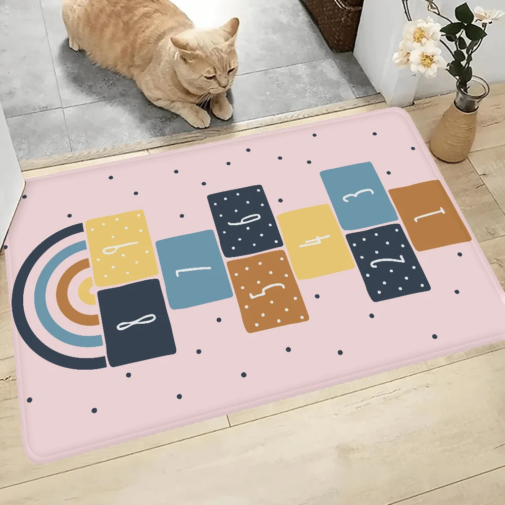 Cartoon Hopscotch Print Door Mat Washable Non-Slip Living Room Sofa Chairs Area Mat Kitchen Toilet Rug