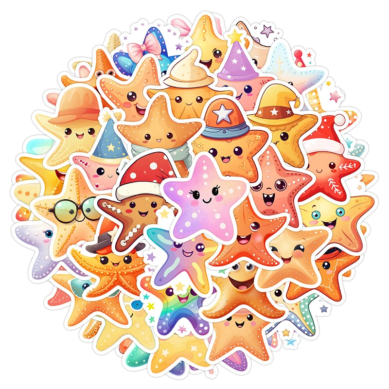 50PCS Cute Cartoon Star Stickers Pack, Colorful Vinyl Waterproof Graffiti Decals DIY Crafts Aesthetic Laptop Journal Decoration
