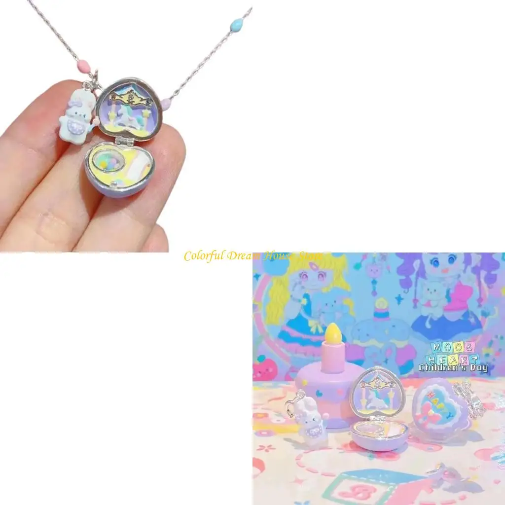 

Openable Rabbit Heart Shaped Choker Cartoon Bunnys Necklace Clavicle Chain Jewelry Adjustable Collarbone Chain Ornament