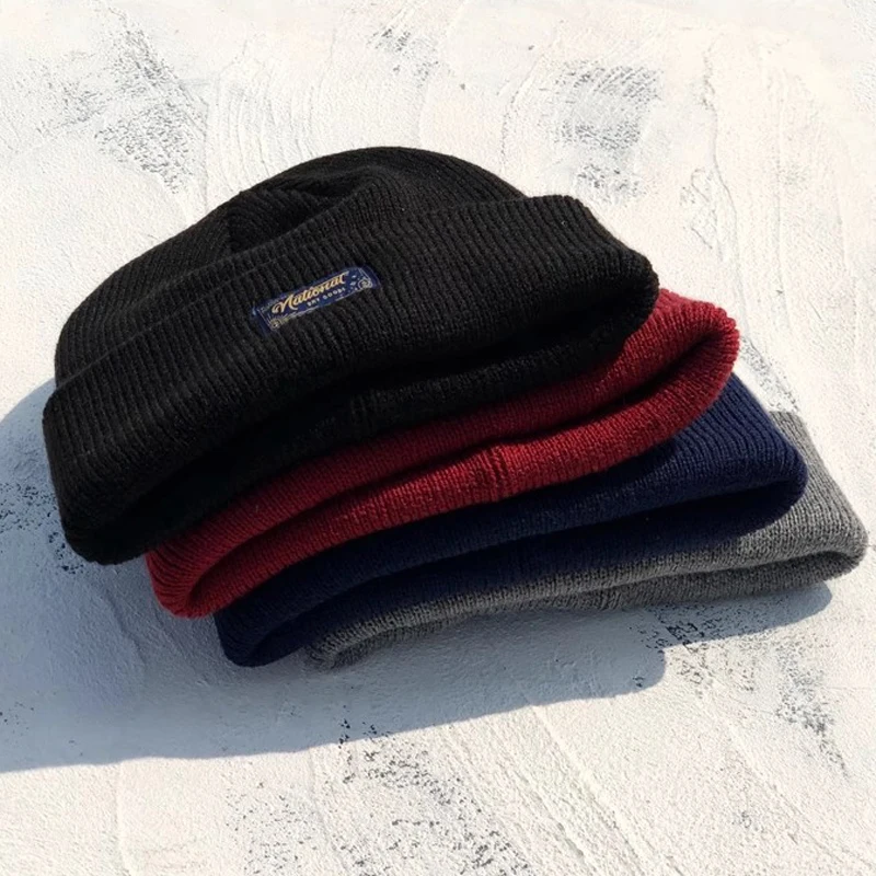 Japan Style Beanie Hat Men Women Warm Knit Cuff Beanie Cap Solid Unisex Winter Knit Hat Elasticity Daily