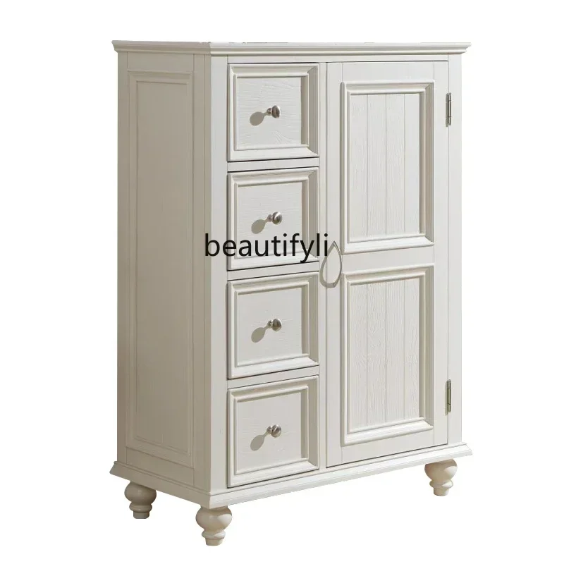 

American solid wood four-draw cabinet, modern simple white living room special chest cabinet