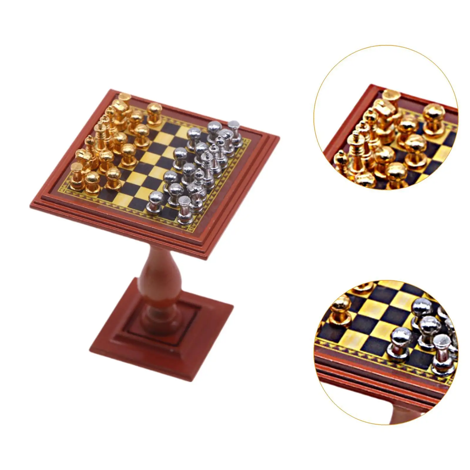 Dollhouse Miniature International Chess Set Wood Mini Chess Table Board Game Model for DIY Enthusiasts Decoration Scene view 4