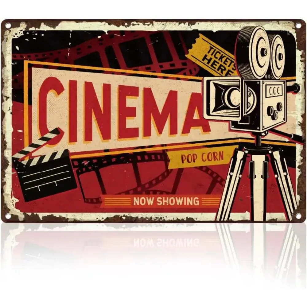 Kino Retro Wanddekoration Metallblechschild 8" x 12" Projektor Dreieck Rechteck Vintage Wandkunst Poster für Zuhause Coffee Room Clubs