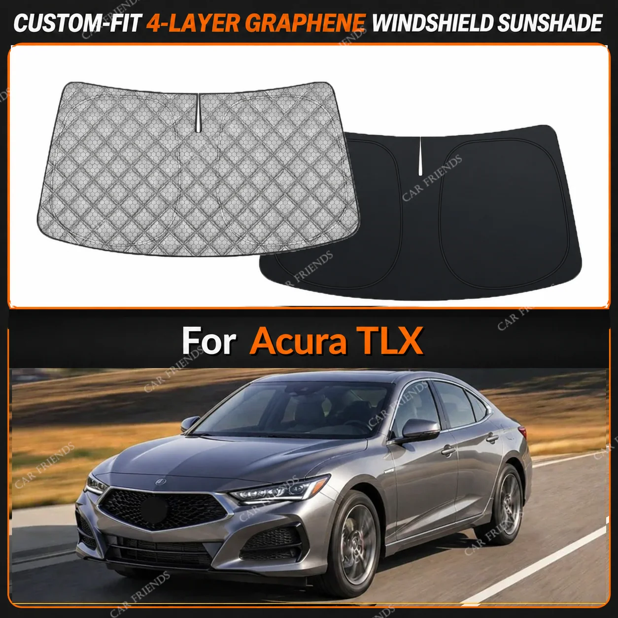 For Acura TLX Custom-Fit 4-Layer Graphene Windshield Sunshade Reflective Gray-Silver Surface Helps Reduce Direct Sunlight