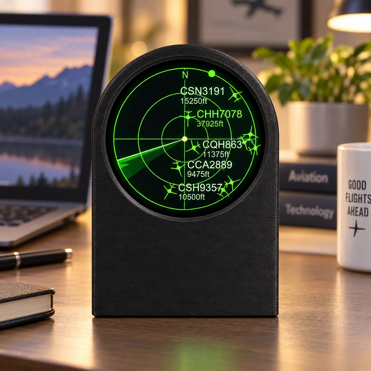 NEW Live ADS‑B Flight Tracker Gadget Sonar Grid Display and World Weather Clock Desk Decor Gift