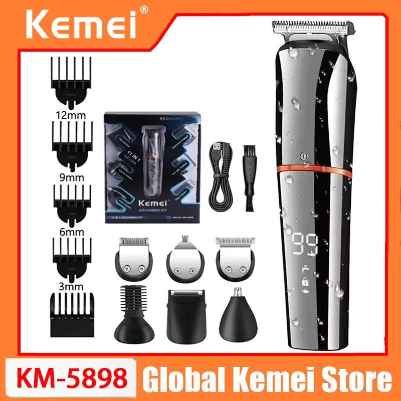 

Kemei KM-5898 Washable Grooming Kit Electric Shaver Hair Trimmer Facial Beard Clipper Rechargeable Body Hair Cutting Machine