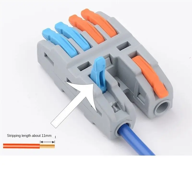 AT29-CMK422-4 Blue/Orange Lever Wire Splitter(10Pcs), 2 In 4 Out Fast Splicing Terminal For LED For Home Appliance