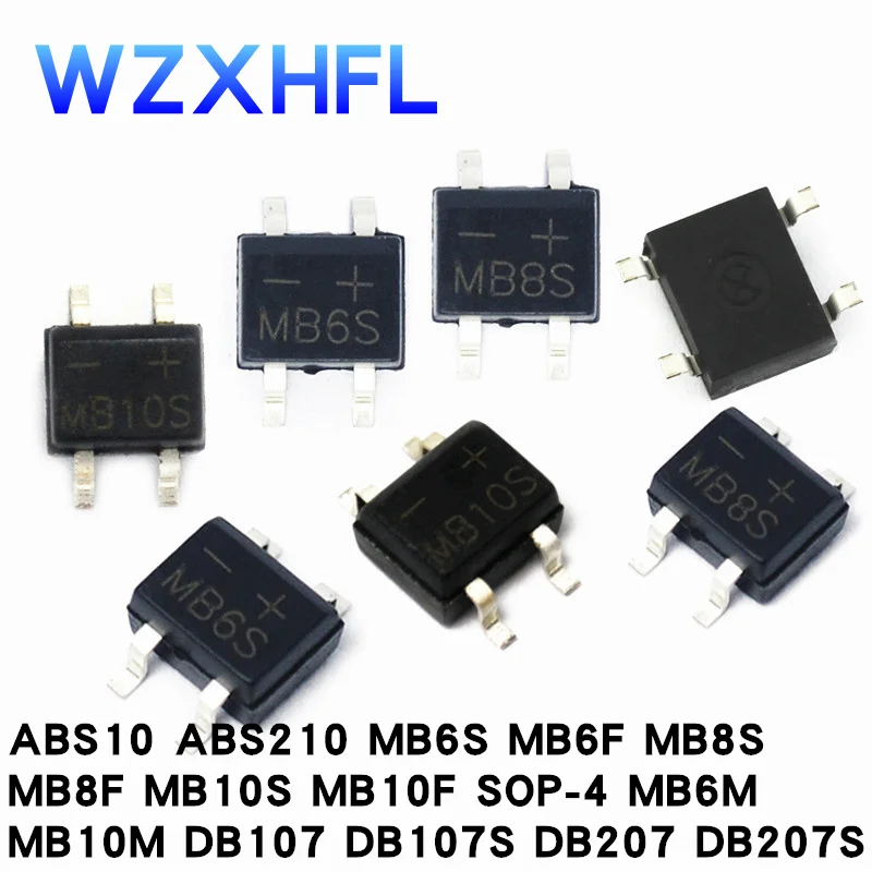 20PCS MB6F MB6S MB8F MB8S MB10F MB10S ABS8 ABS10 ABS210 DB104S DB105S DB106S DB107S DB157S DB207S SOP-4 Rectifier Bridge Stack