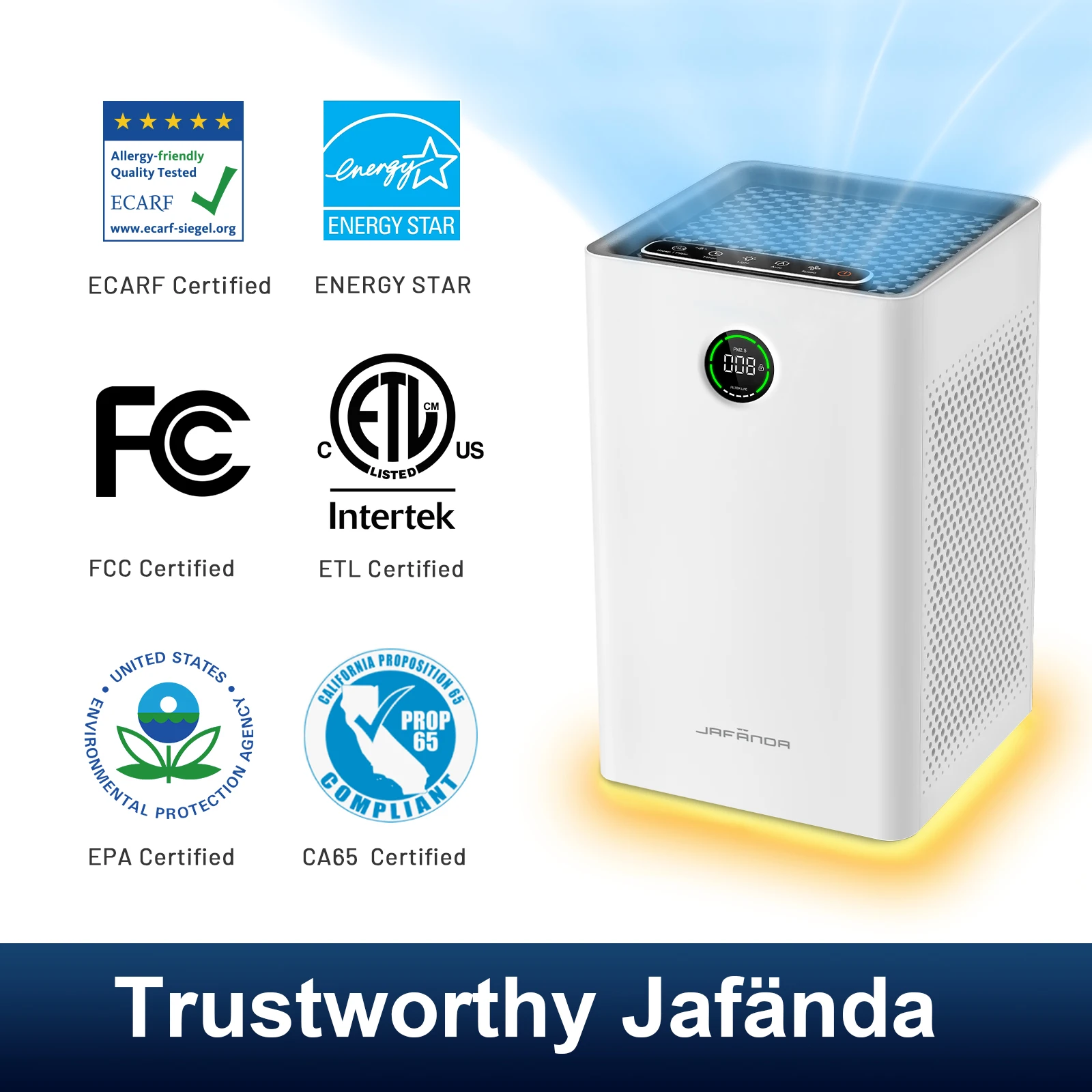 Jafända Air Purifiers for Home Large Room, Smart WiFi and Alexa Control, True HEPA 13 Filter Air Cleaner with Activated Carbon