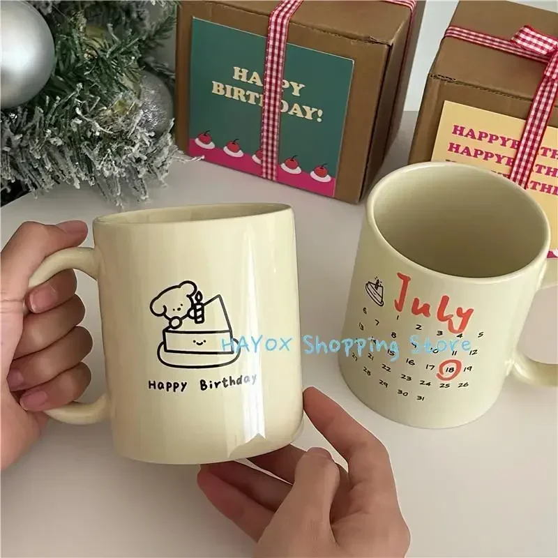Calendar Cake Puppy Mark Cup,Creative Ceramic Coffee Mug,for Girls Birthday Special Gift Korean Milk Fruit Juice Mugs Kawaii Cup